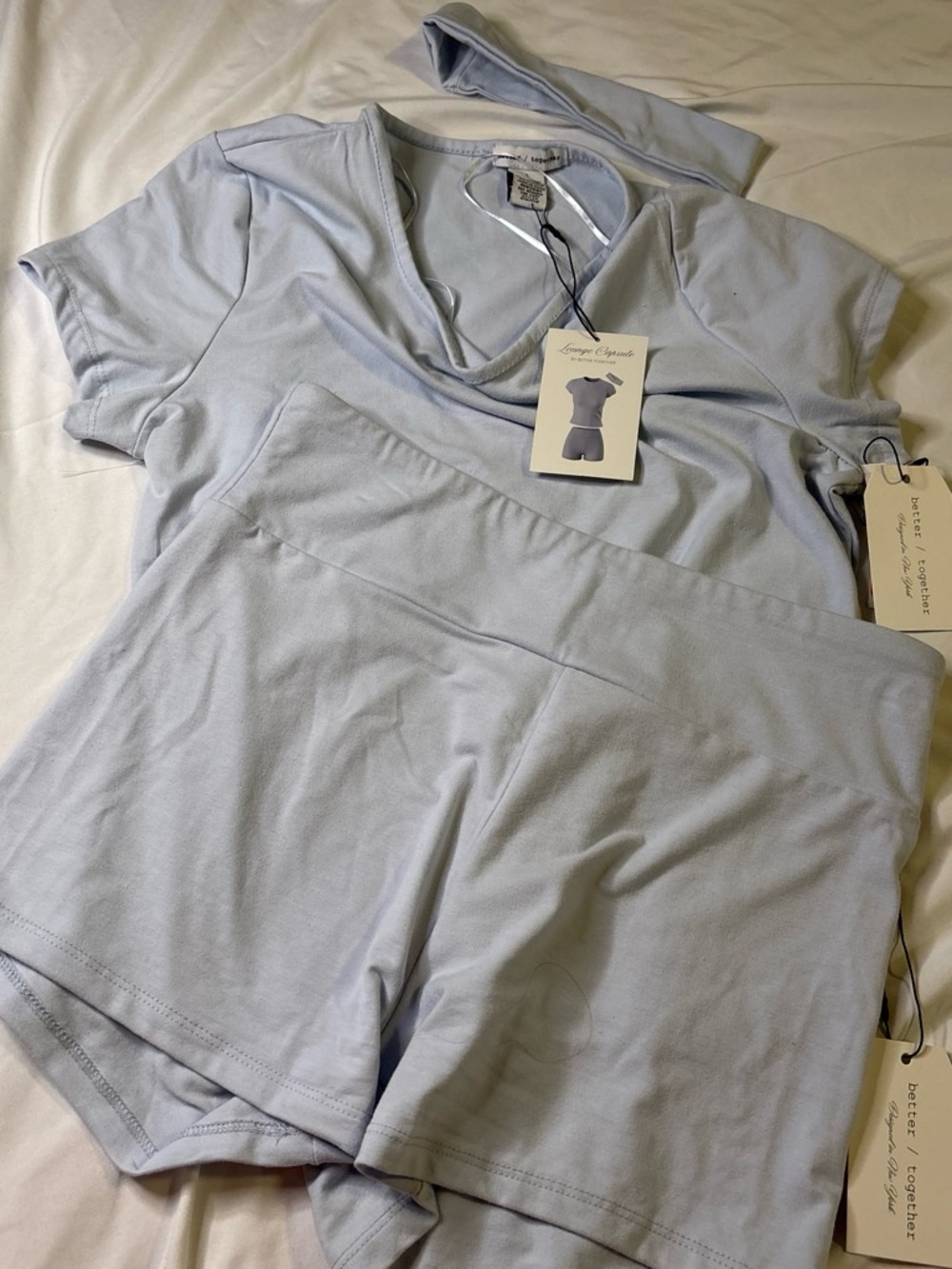 Soft Light Blue V‑Neck Short Sleeve Top & Elastic Waist Shorts Pajama Set